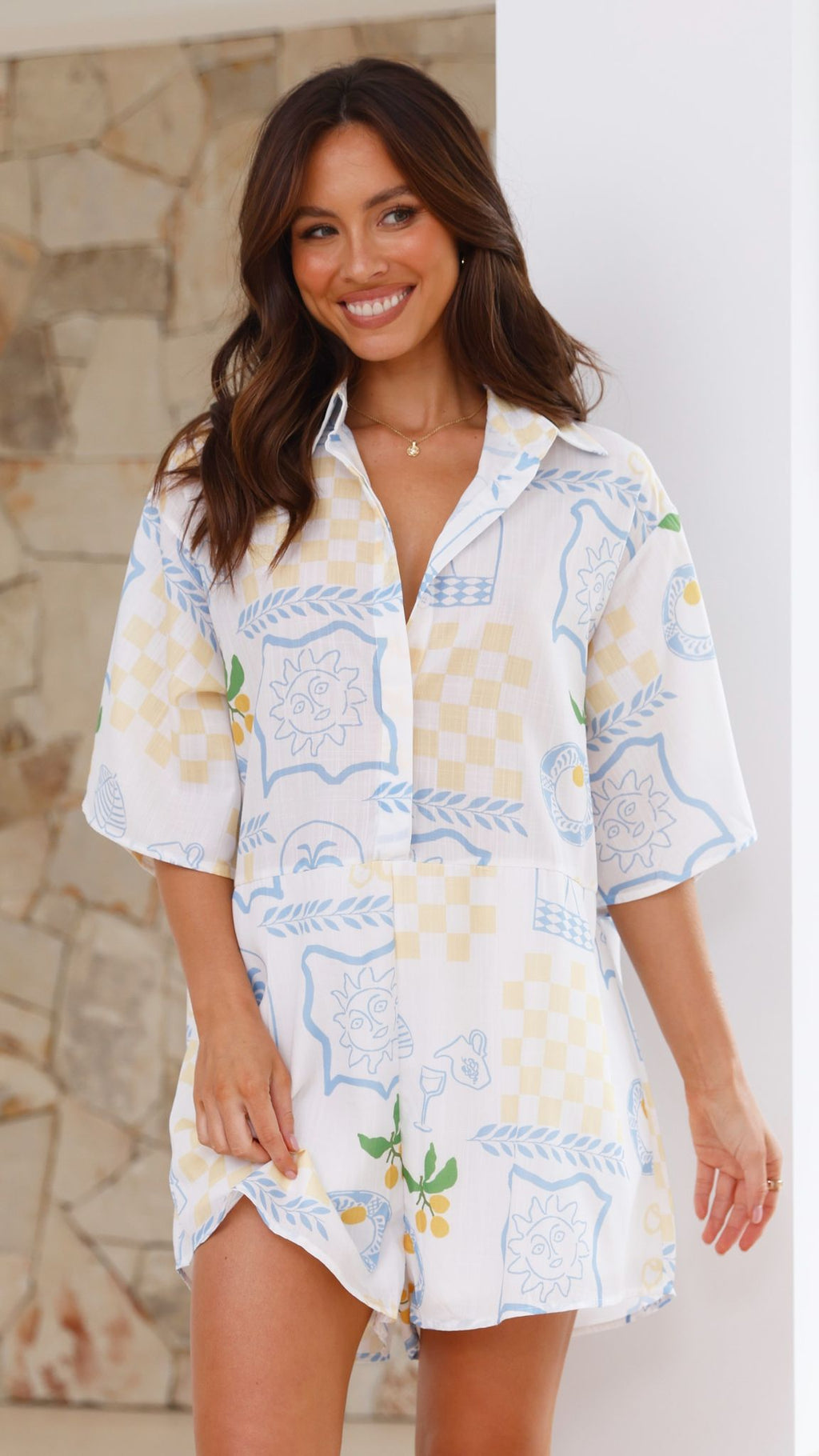 Margie Playsuit - Blue / Yellow Holiday Print - Billy J