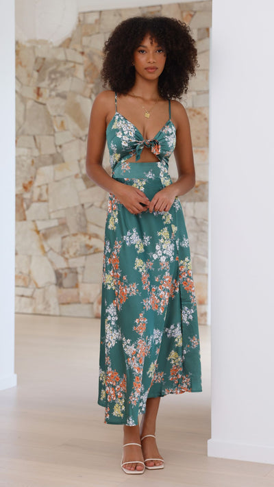 Load image into Gallery viewer, Dreamers Midi Dress - Green Floral - Billy J
