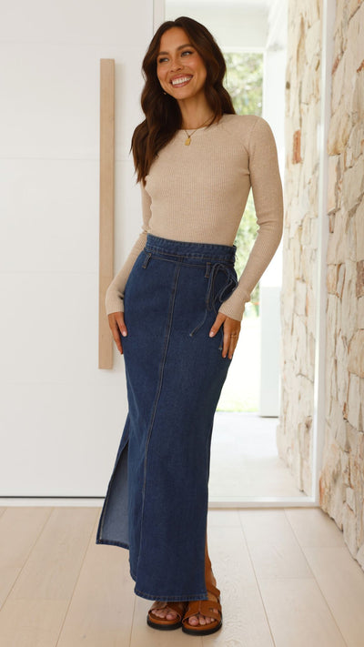 Load image into Gallery viewer, Kahlilia Maxi Skirt - Mid Blue Denim - Billy J
