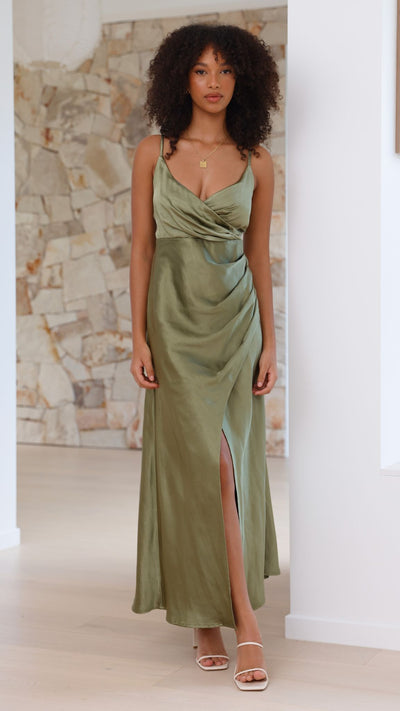 Load image into Gallery viewer, Elsa Midi Dress - Olive - Billy J
