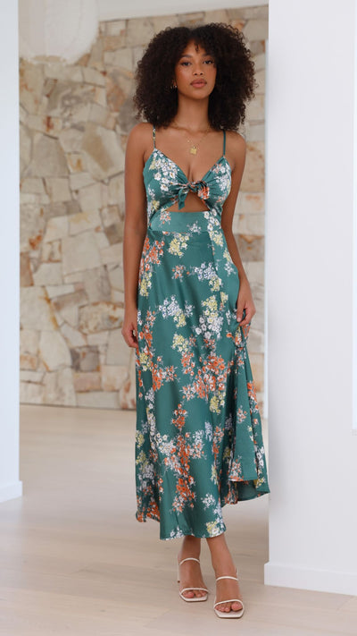 Load image into Gallery viewer, Dreamers Midi Dress - Green Floral - Billy J
