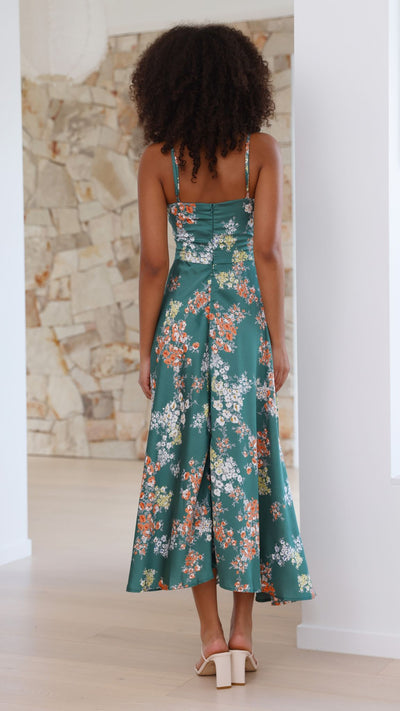 Load image into Gallery viewer, Dreamers Midi Dress - Green Floral - Billy J
