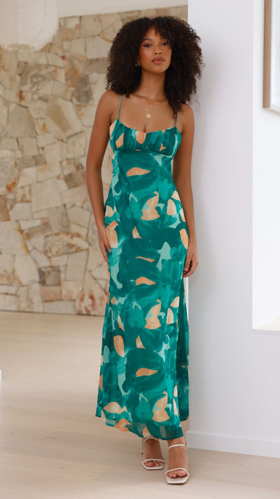 Load image into Gallery viewer, Margie Midi Dress - Green Print - Billy J
