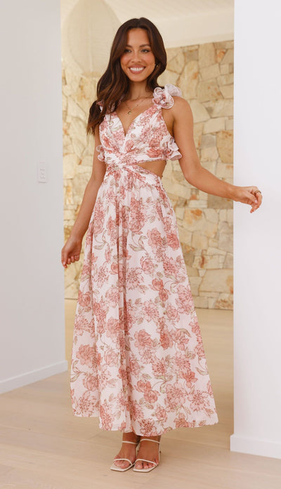 Load image into Gallery viewer, Galilhai Maxi Dress - Peach Floral - Billy J
