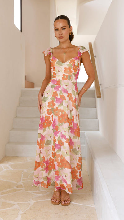 Load image into Gallery viewer, Calais Maxi Dress - Orange Floral - Billy J
