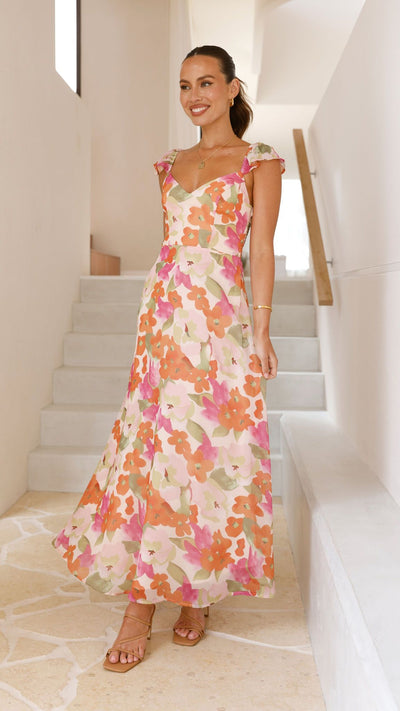 Load image into Gallery viewer, Calais Maxi Dress - Orange Floral - Billy J
