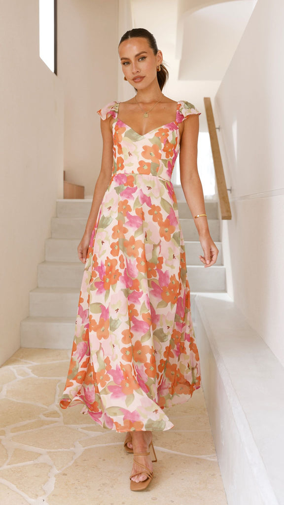 Calais Maxi Dress - Orange Floral - Billy J