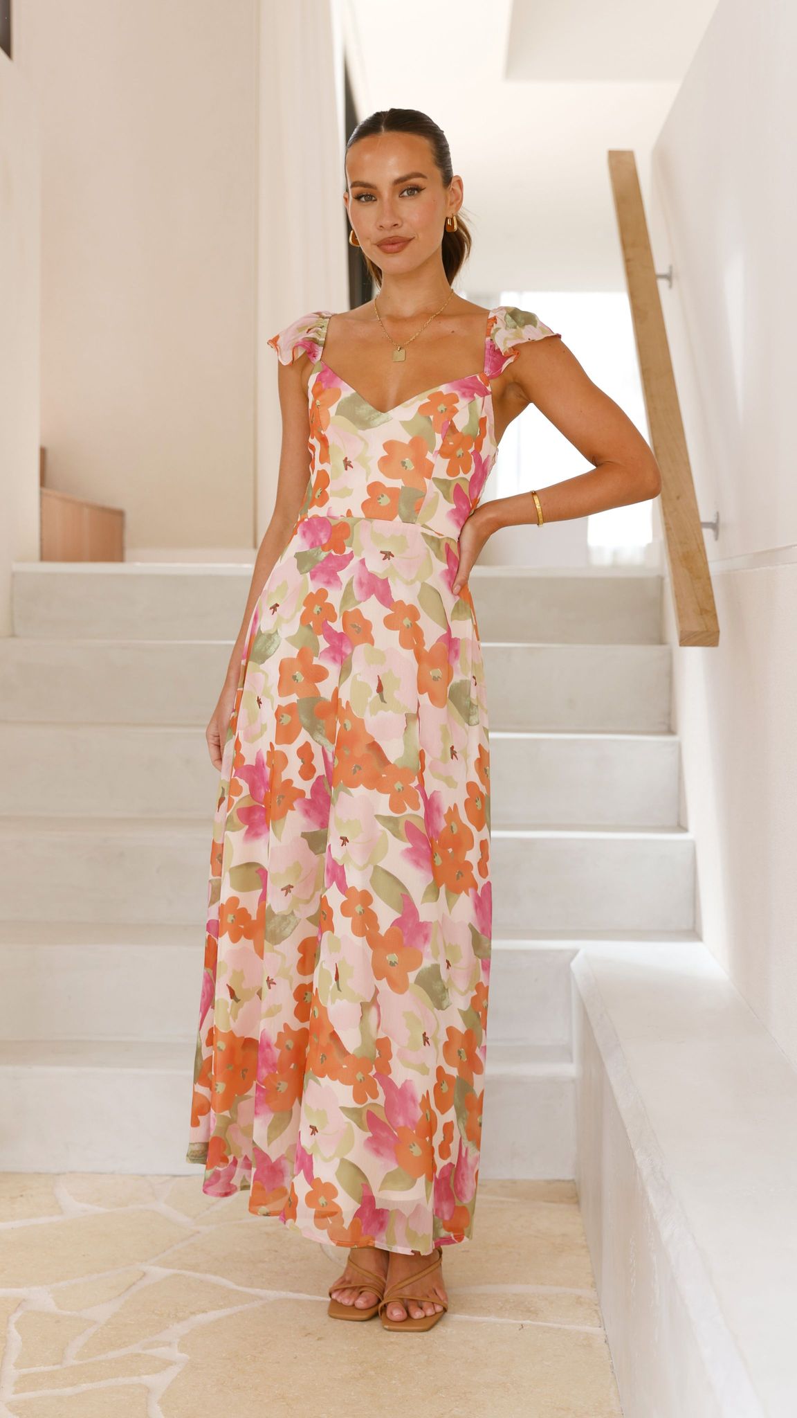 Calais Maxi Dress - Orange Floral - Billy J