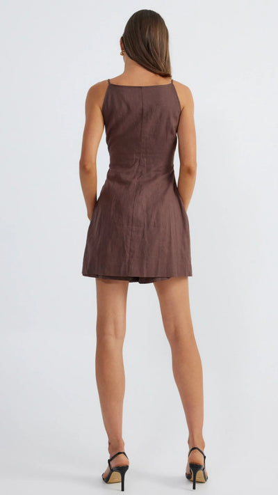 Load image into Gallery viewer, Allegra Linen Mini Dress - Chocolate - Billy J
