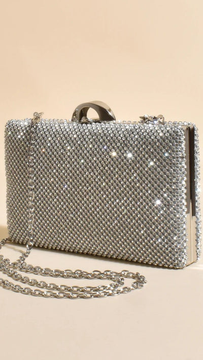 Load image into Gallery viewer, Mariah Diamante Structured Clutch - Silver - Billy J
