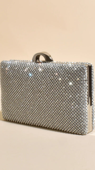 Load image into Gallery viewer, Mariah Diamante Structured Clutch - Silver - Billy J
