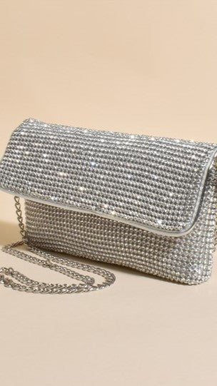 Malia Foldover Diamante Clutch - Silver - Billy J