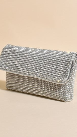 Load image into Gallery viewer, Malia Foldover Diamante Clutch - Silver - Billy J
