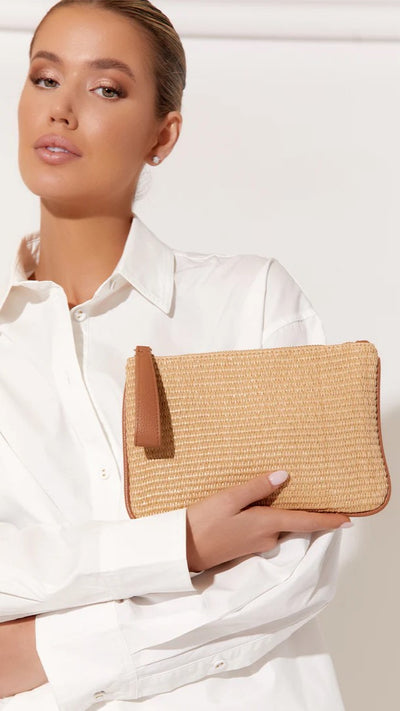 Load image into Gallery viewer, Francesca Weave Pouch -  Natural/Tan - Billy J
