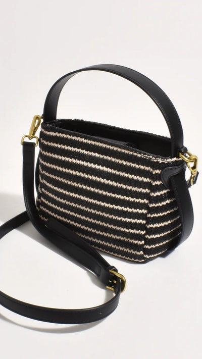 Load image into Gallery viewer, Lottie Woven Mini Handbag - Black/Natural - Billy J
