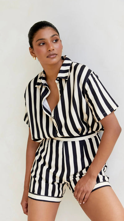 Load image into Gallery viewer, Essie Shirt - Black/Beige Stripe - Billy J
