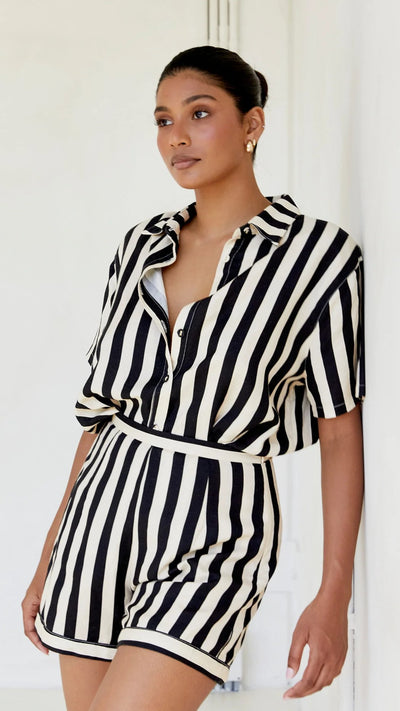 Load image into Gallery viewer, Essie Shirt - Black/Beige Stripe - Billy J
