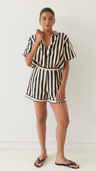 Load image into Gallery viewer, Essie Shirt - Black/Beige Stripe - Billy J
