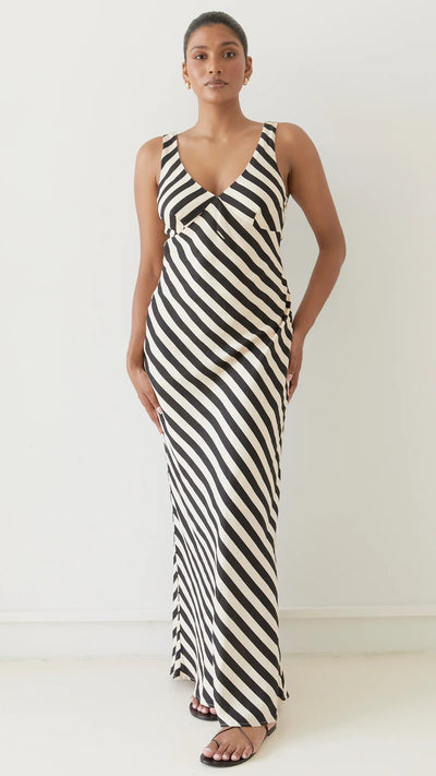 Load image into Gallery viewer, Ellery Maxi Dress - Black/Beige Stripe - Billy J
