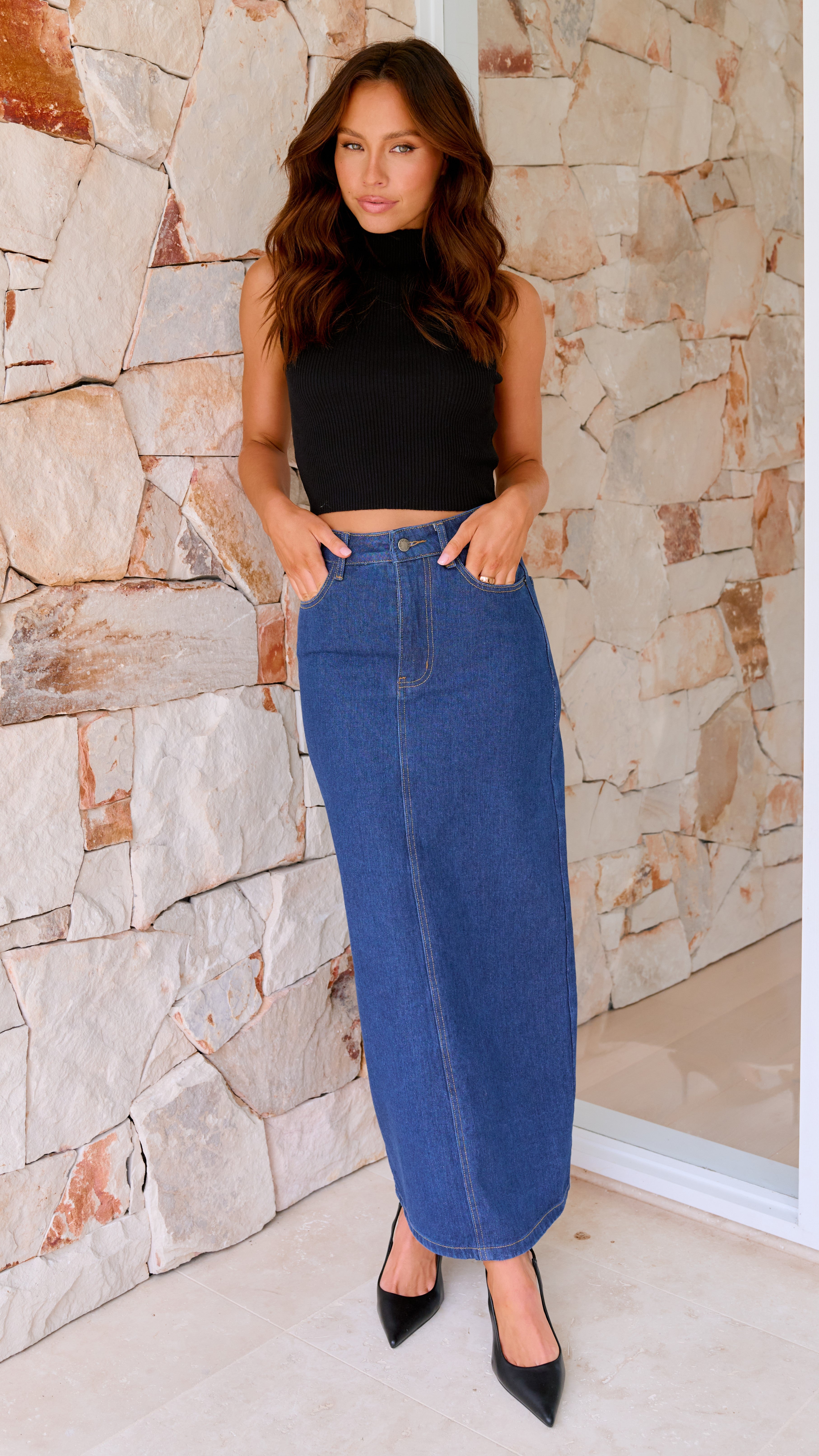 Fiona Denim Maxi Skirt - Indigo - Billy J