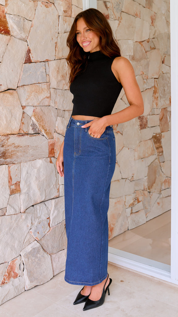 Fiona Denim Maxi Skirt - Indigo - Billy J