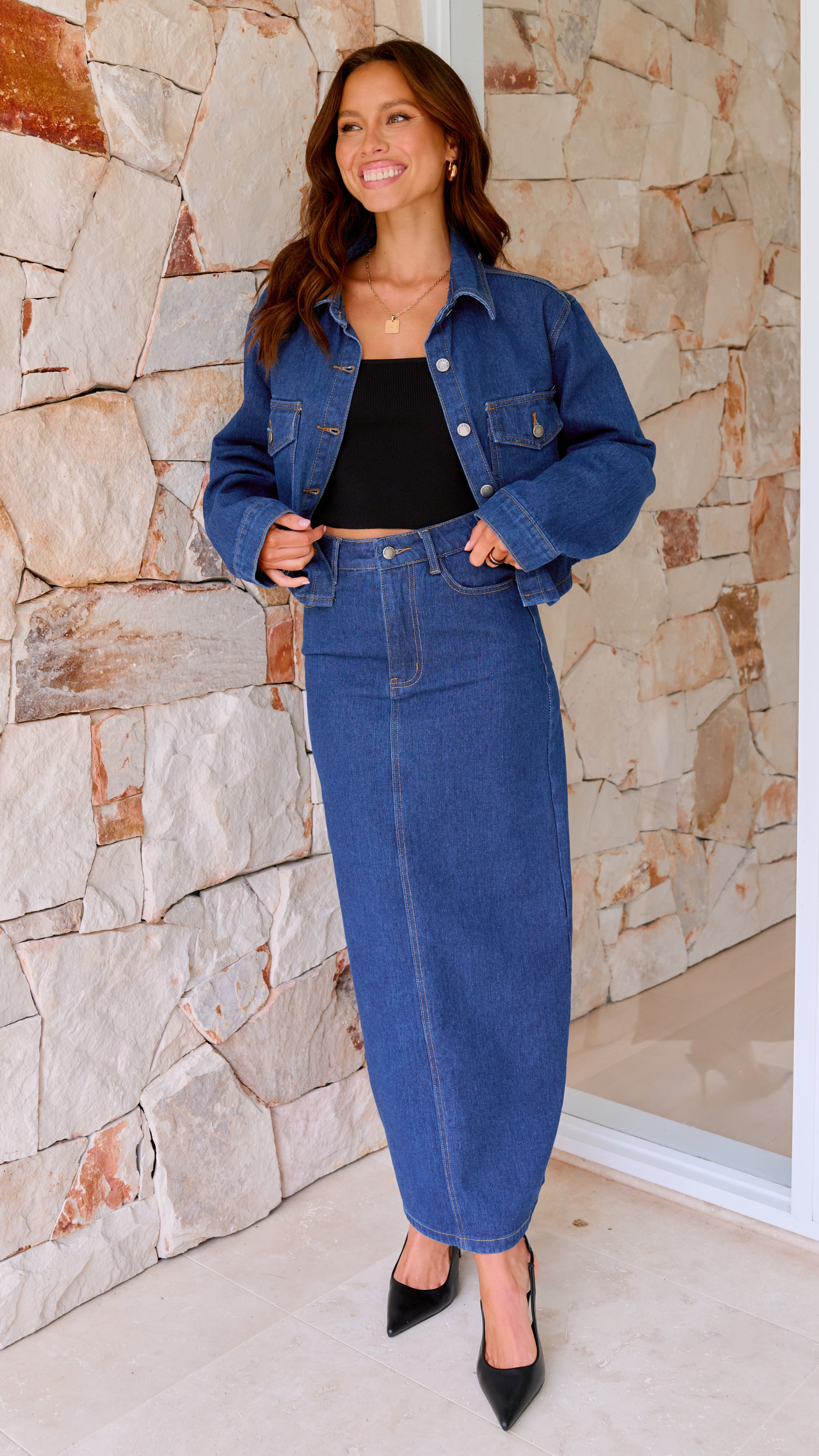 Fiona Denim Maxi Skirt - Indigo - Billy J