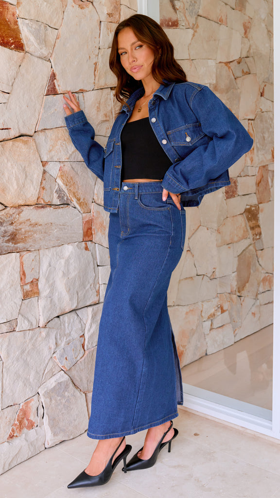 Fiona Denim Maxi Skirt - Indigo - Billy J