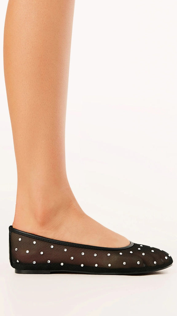 Gerani Flats - Black Mesh Diamante - Billy J