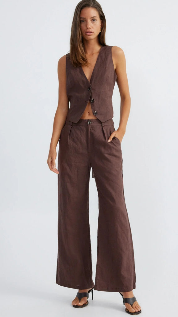 Hale Linen Pants - Chocolate - Billy J