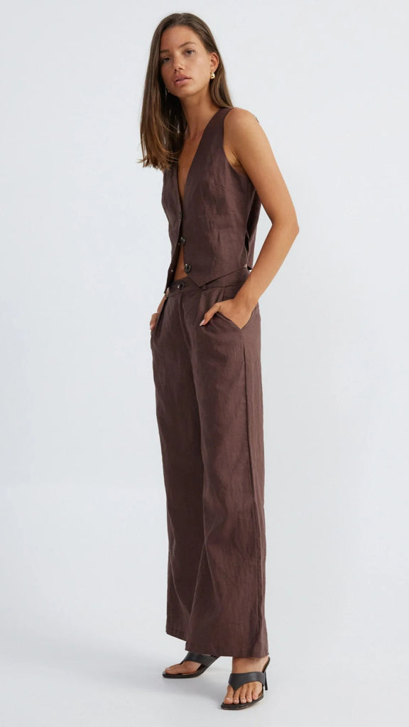 Hale Linen Pants - Chocolate - Billy J