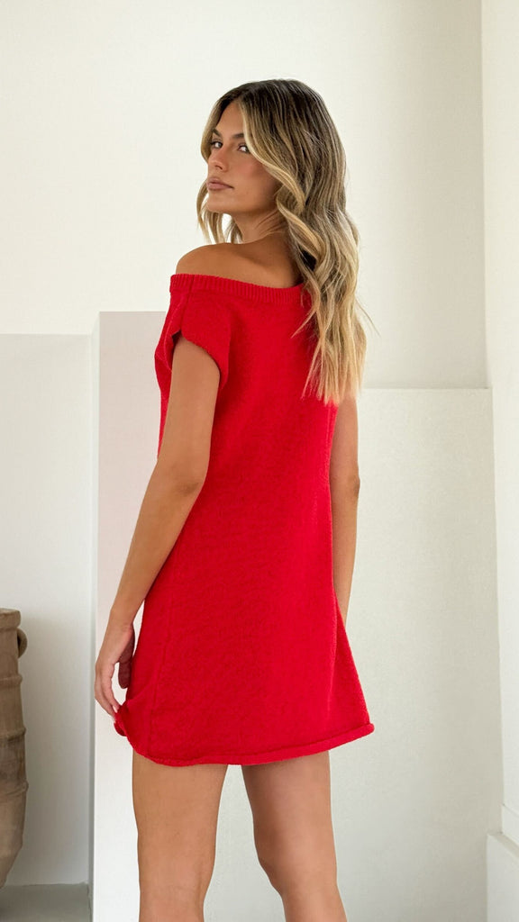 Robin Off Shoulder Mini Dress - Red - Billy J