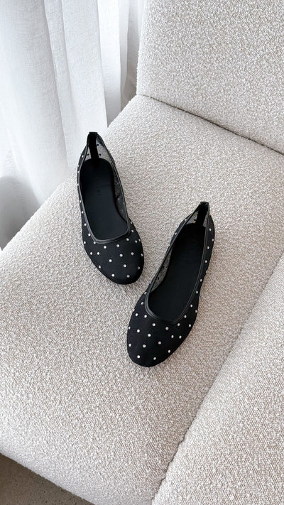 Load image into Gallery viewer, Gerani Flats - Black Mesh Diamante - Billy J
