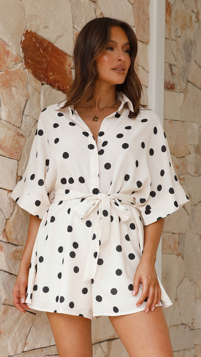 Load image into Gallery viewer, Tami Playsuit - Beige/Black Spot - Billy J
