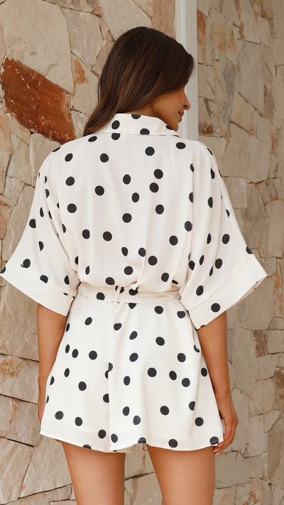 Load image into Gallery viewer, Tami Playsuit - Beige/Black Spot - Billy J
