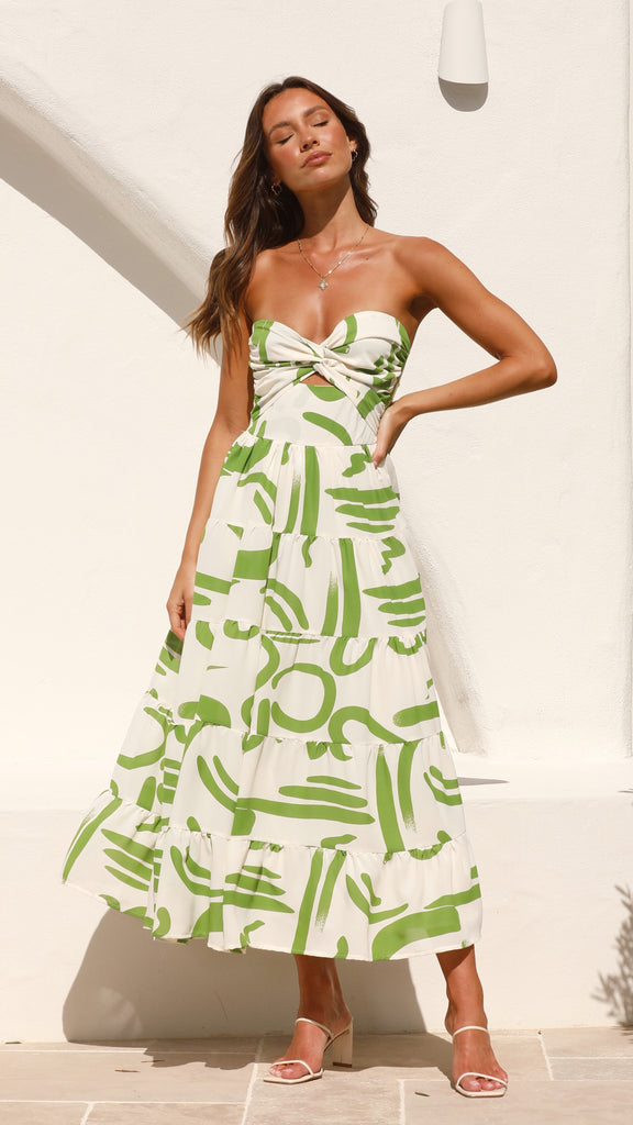 Hazel Midi Dress - Green Print - Billy J