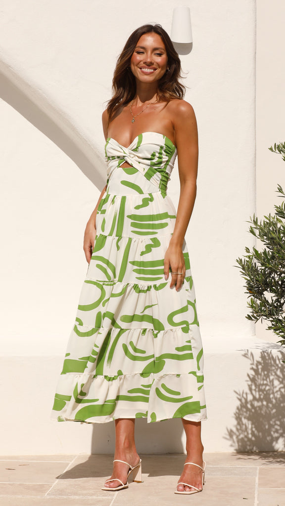 Hazel Midi Dress - Green Print - Billy J