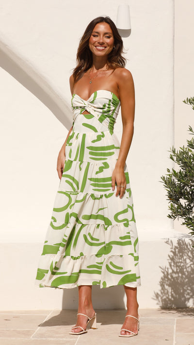 Load image into Gallery viewer, Hazel Midi Dress - Green Print - Billy J
