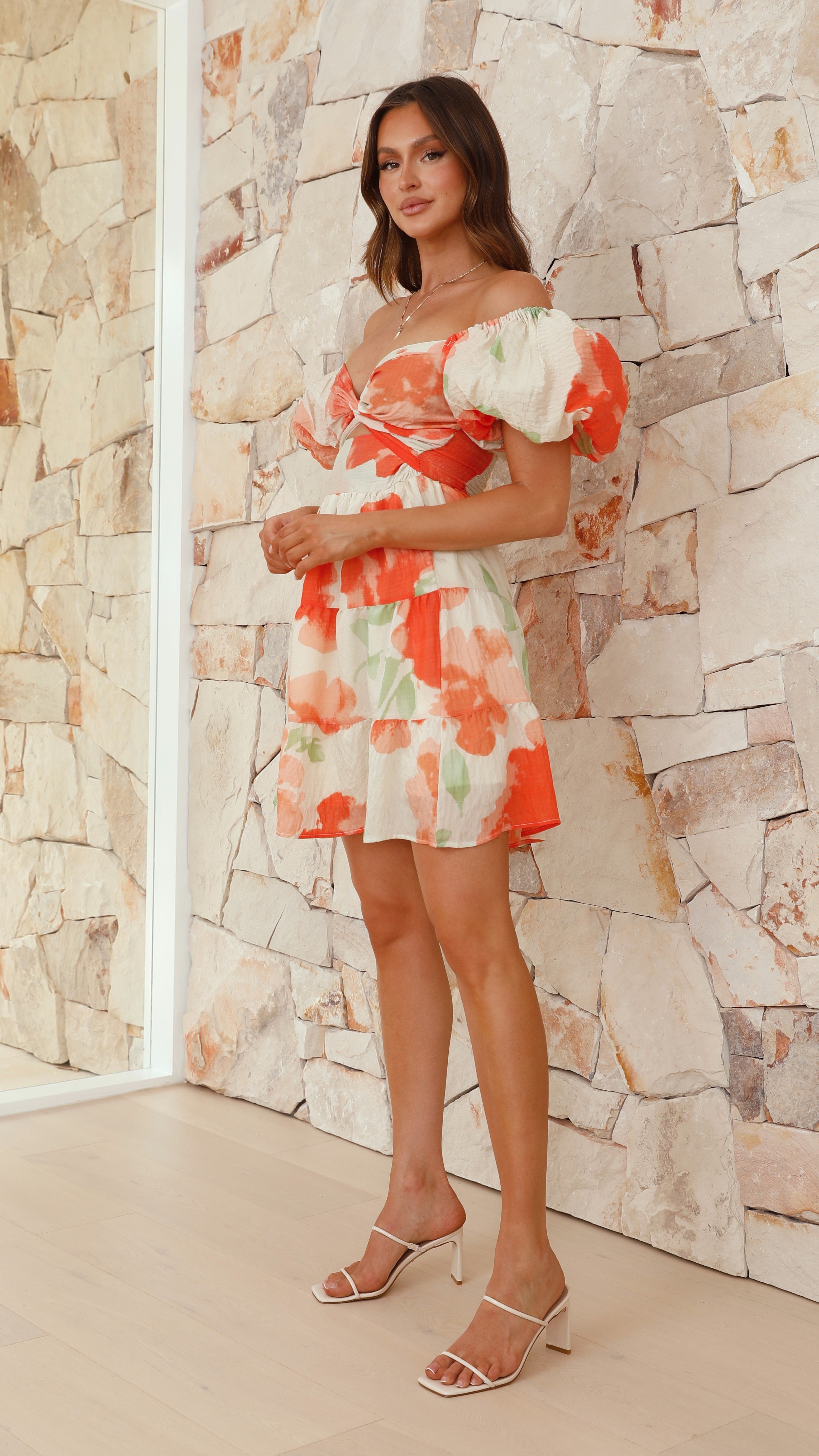 Coral Mini Dress - Orange Floral - Billy J