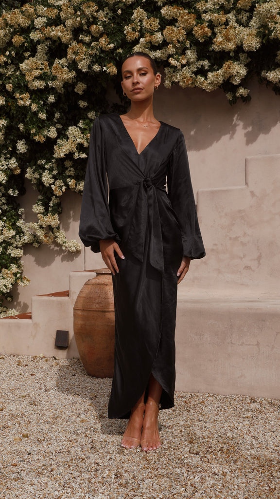 Naomi Long Sleeve Maxi Dress - Black - Billy J