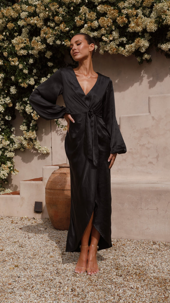 Naomi Long Sleeve Maxi Dress - Black - Billy J