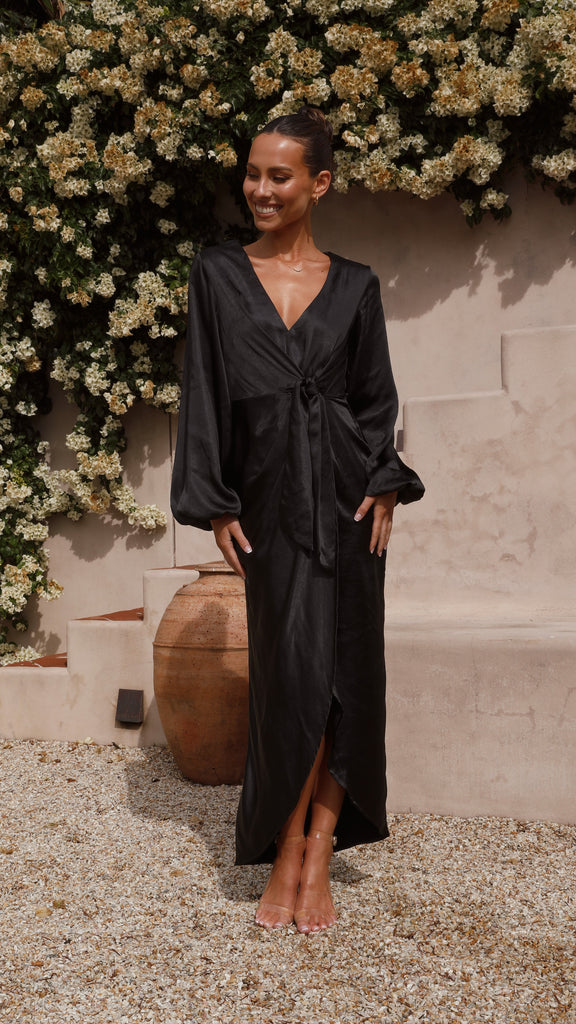 Naomi Long Sleeve Maxi Dress - Black - Billy J