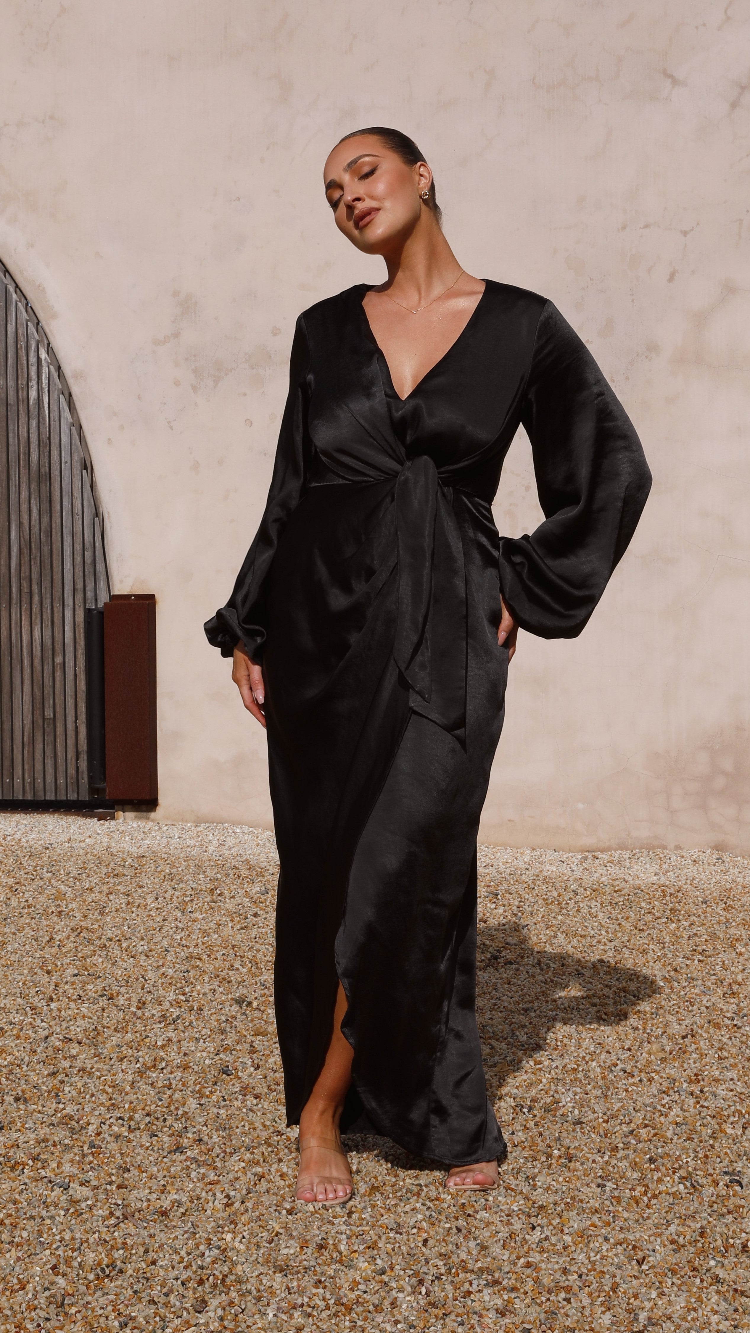 Naomi Long Sleeve Maxi Dress - Black - Billy J