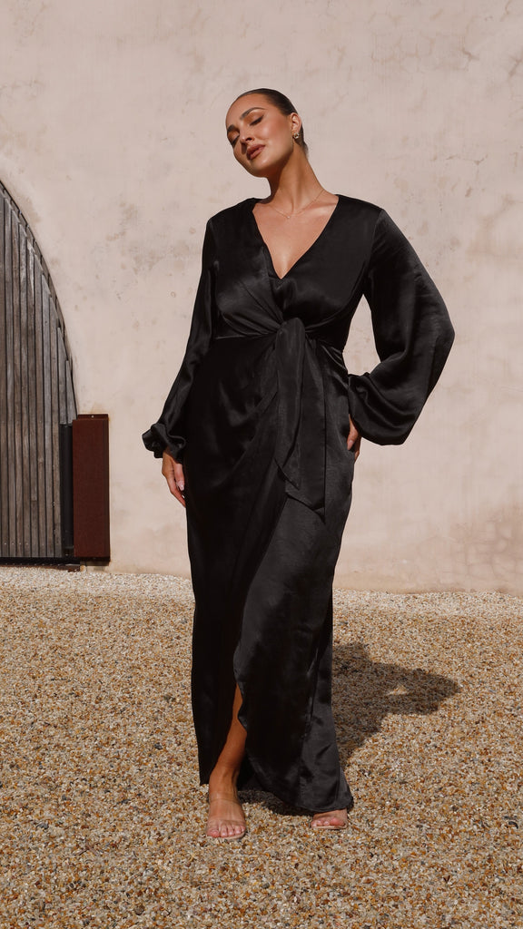 Naomi Long Sleeve Maxi Dress - Black - Billy J