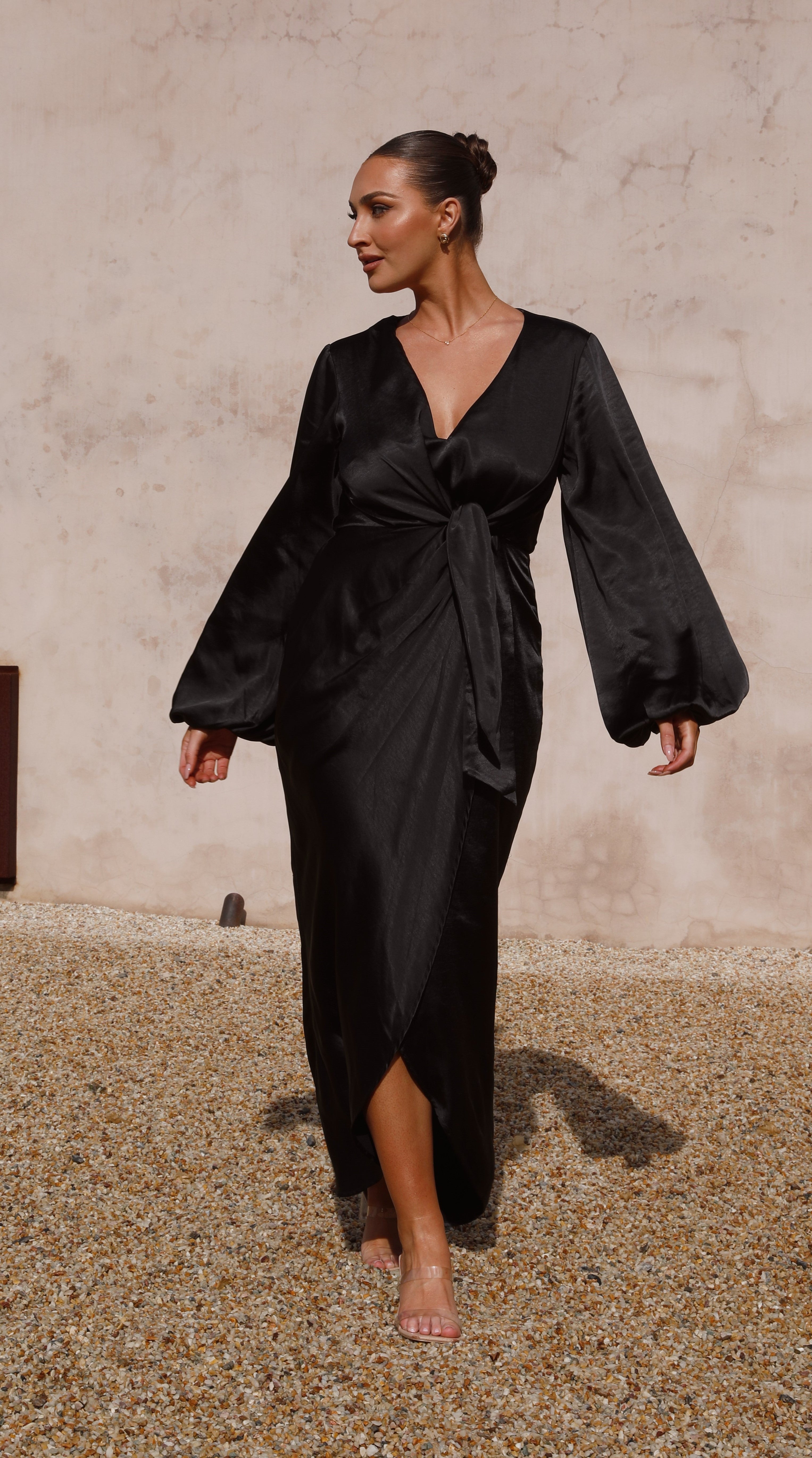 Naomi Long Sleeve Maxi Dress - Black - Billy J