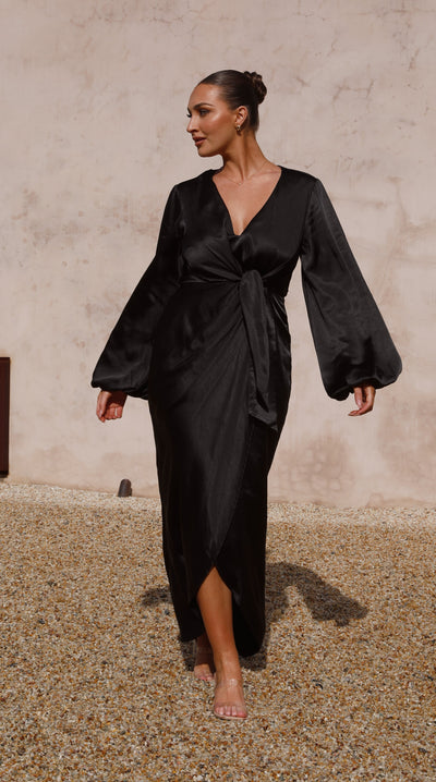 Load image into Gallery viewer, Naomi Long Sleeve Maxi Dress - Black - Billy J
