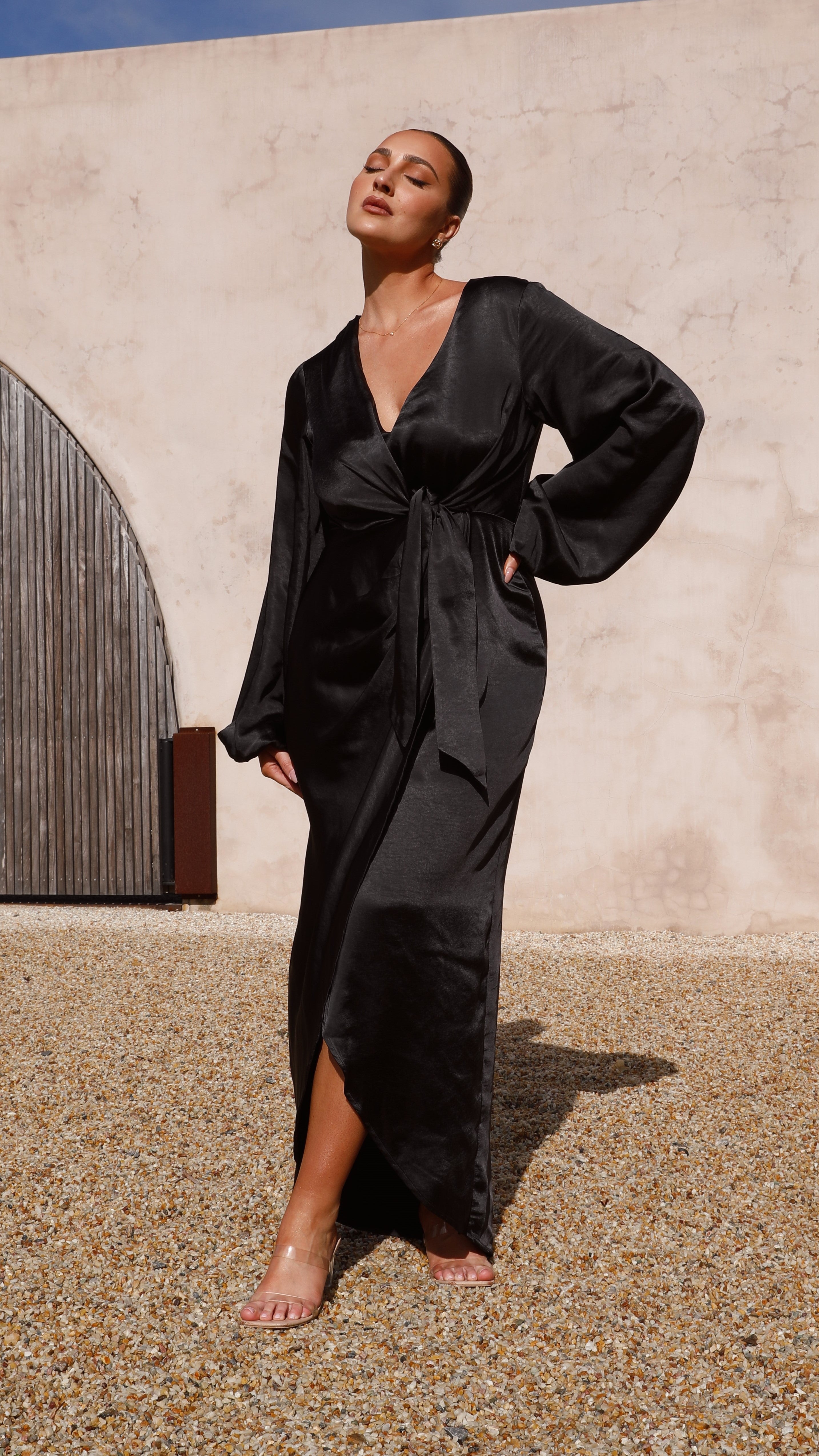 Naomi Long Sleeve Maxi Dress - Black - Billy J