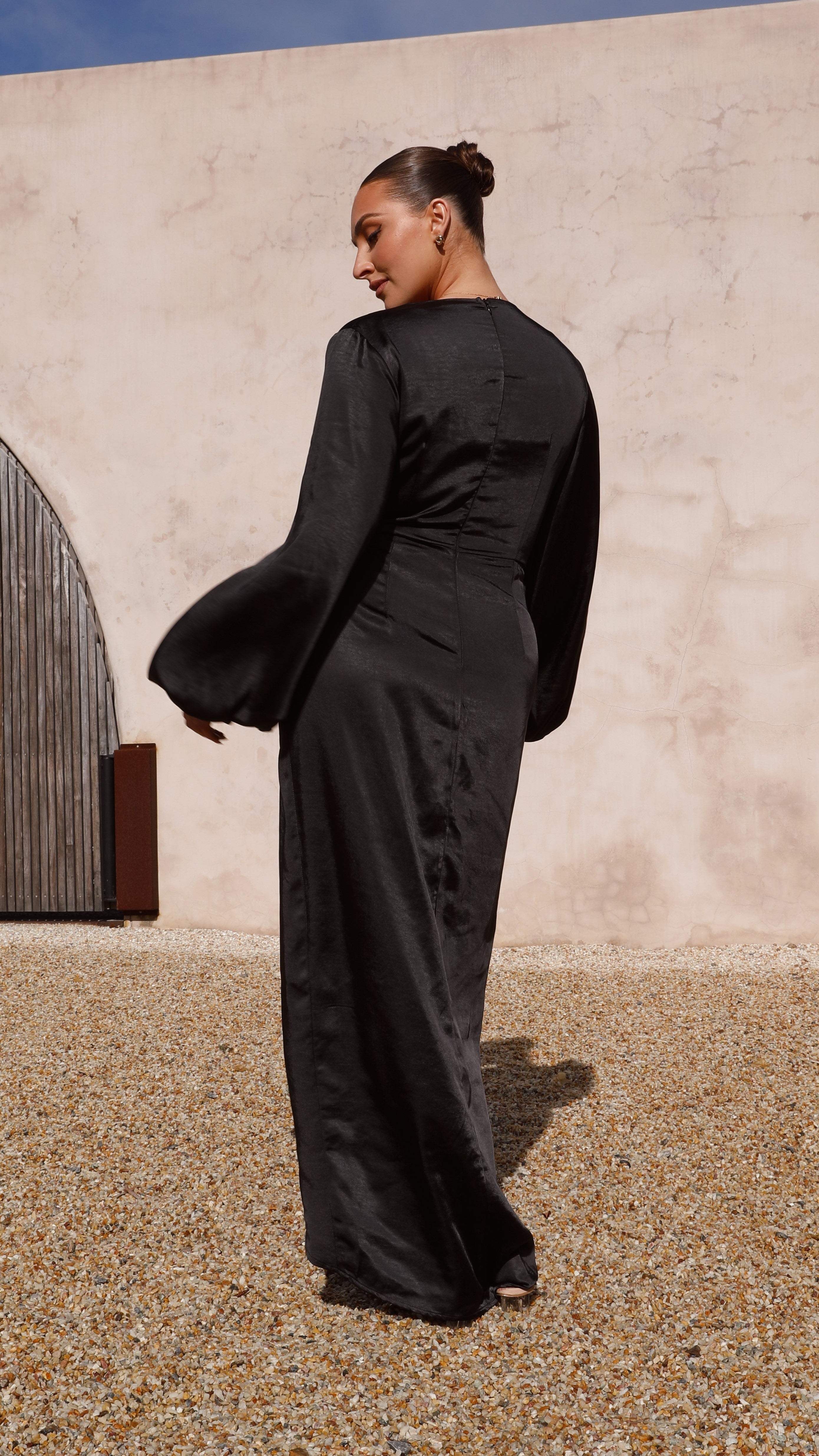 Naomi Long Sleeve Maxi Dress - Black - Billy J