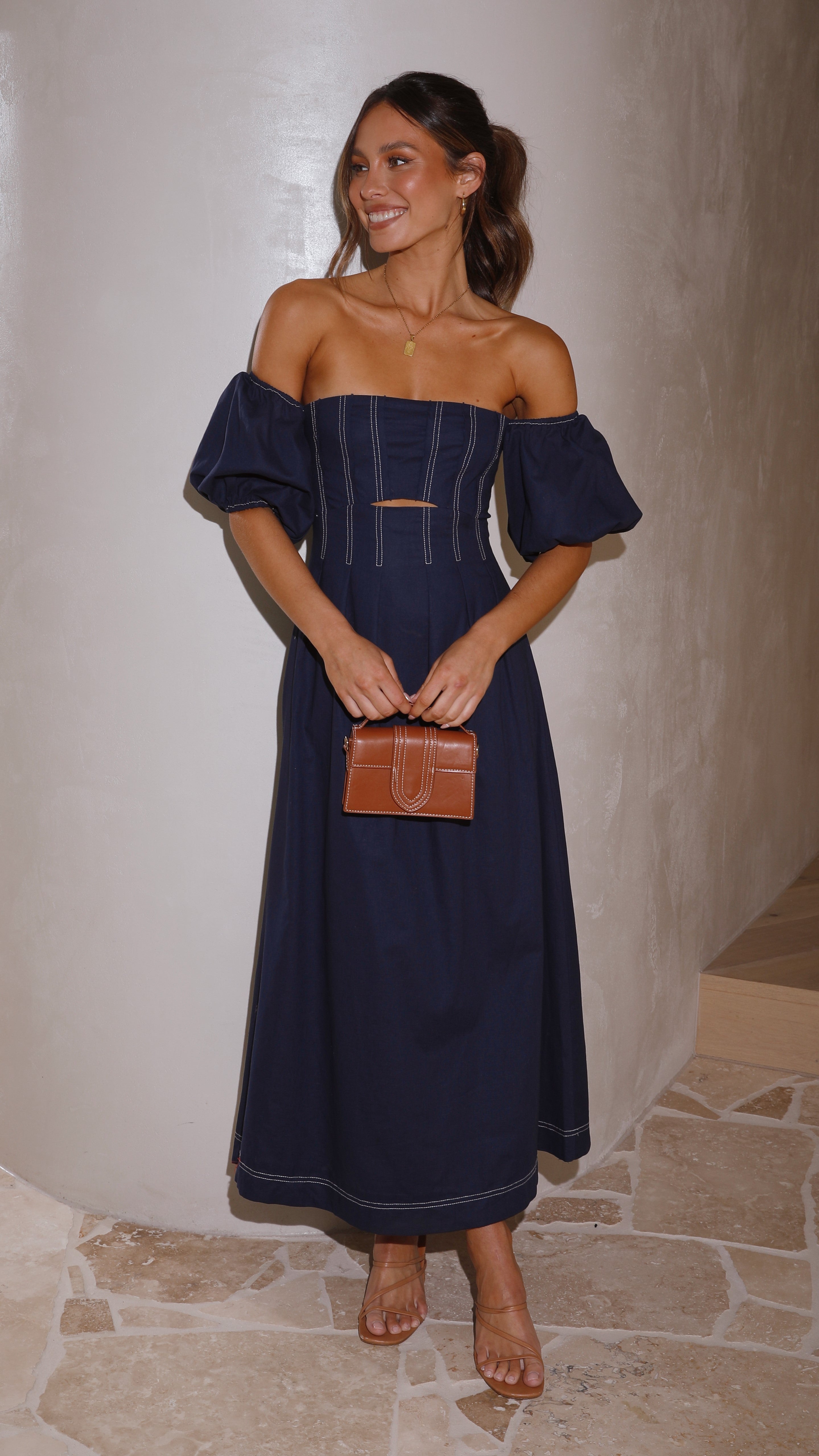 Claira Midi Dress - Navy - Billy J