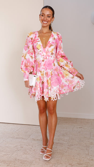 Load image into Gallery viewer, Felicity Mini Dress - Pink Floral - Billy J
