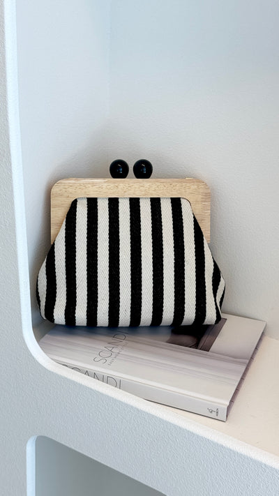 Load image into Gallery viewer, Neve Canvas Stripe Timber Clutch - Black / White - Billy J
